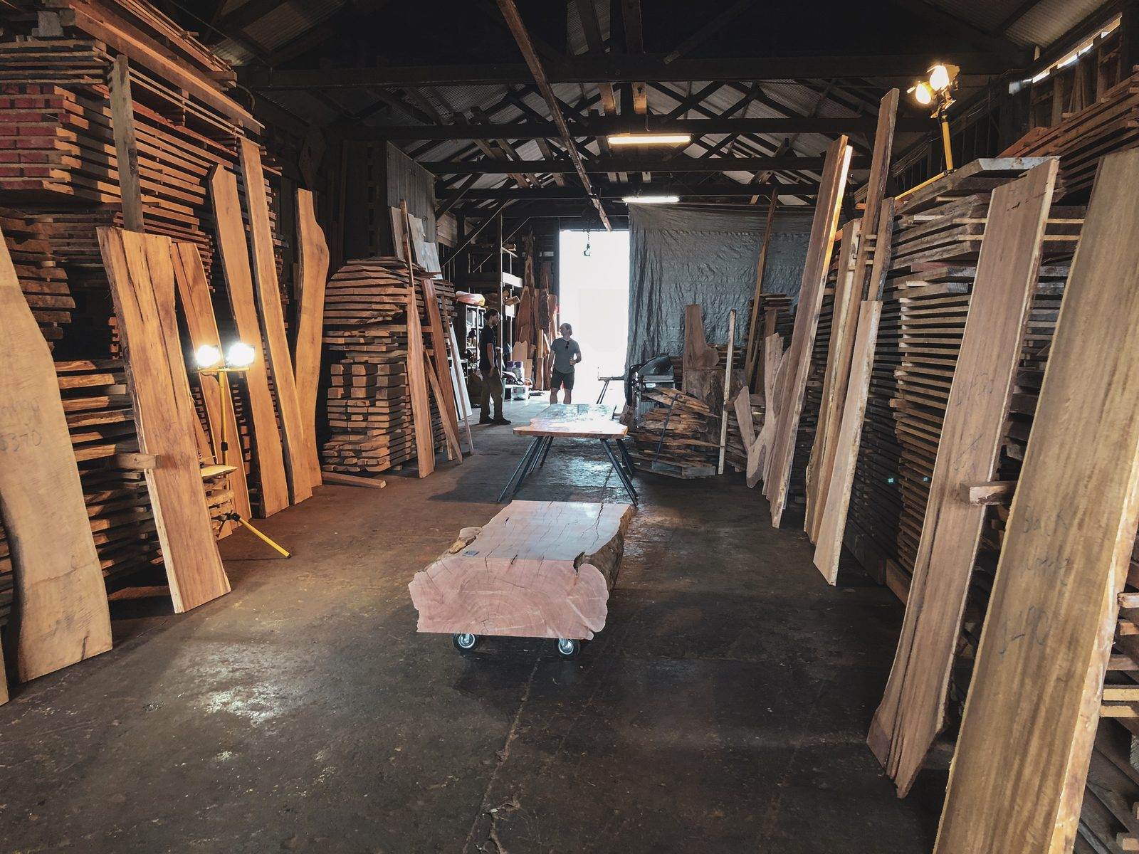 Salvaged timber log being milled